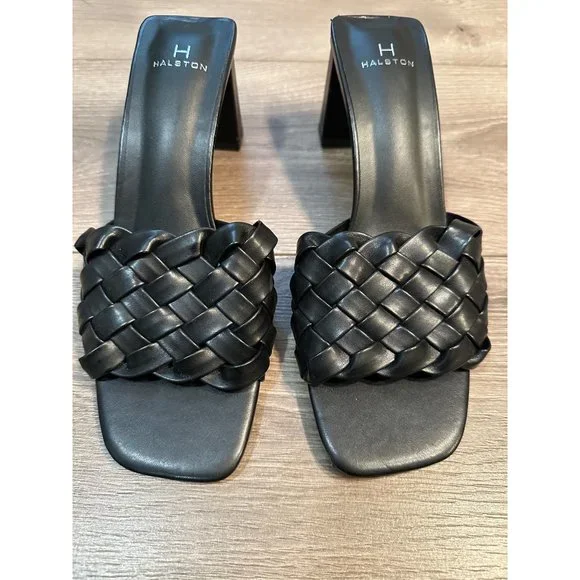 Halston woven  black block heel shoes - Picture 2 of 8